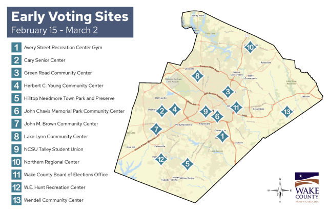 Wake County Early Voting Sites and Schedules
